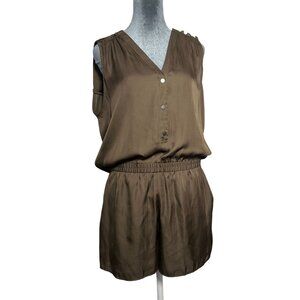 BCBG MAXAZRIA Sleeveless Brown Romper With Snap Buttons & Elastic Waist Small